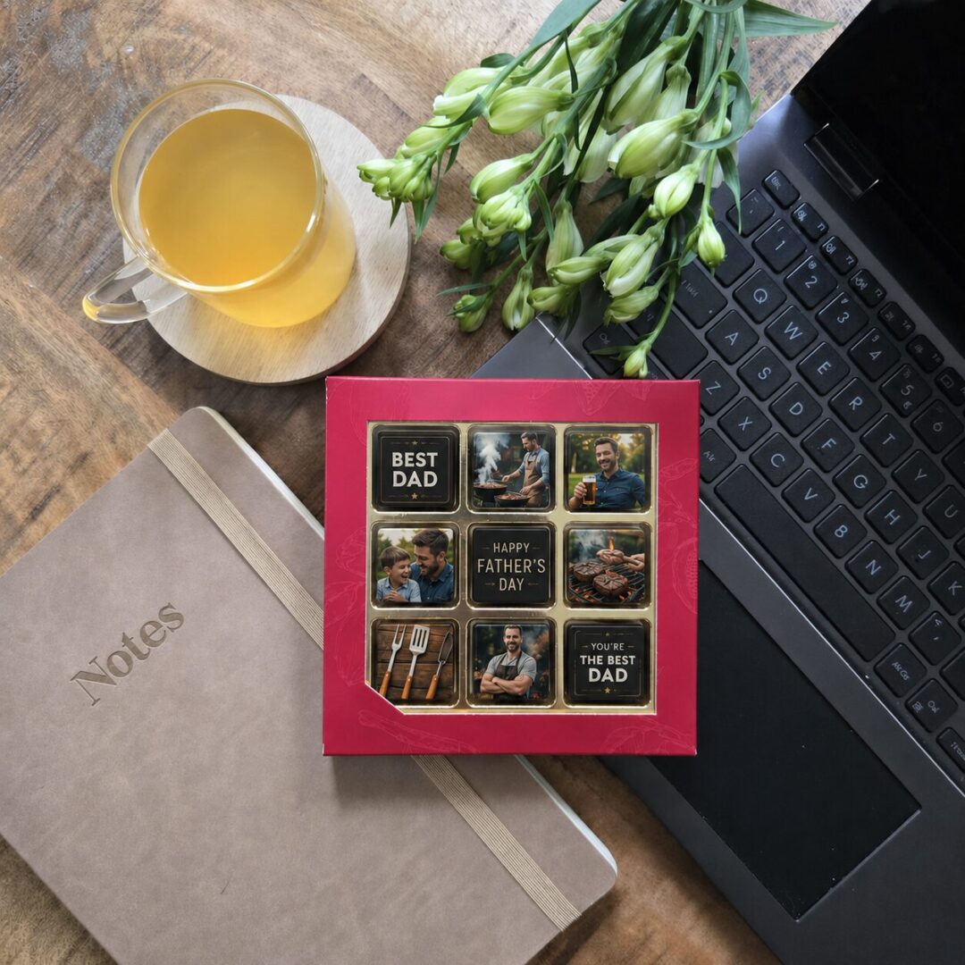 Geschenkdoos met 9 bedrukte chocoladeblokjes personaliseren met eigen logo
