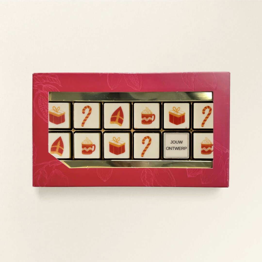 Chocoladeblokjes 12 sinterklaas logo