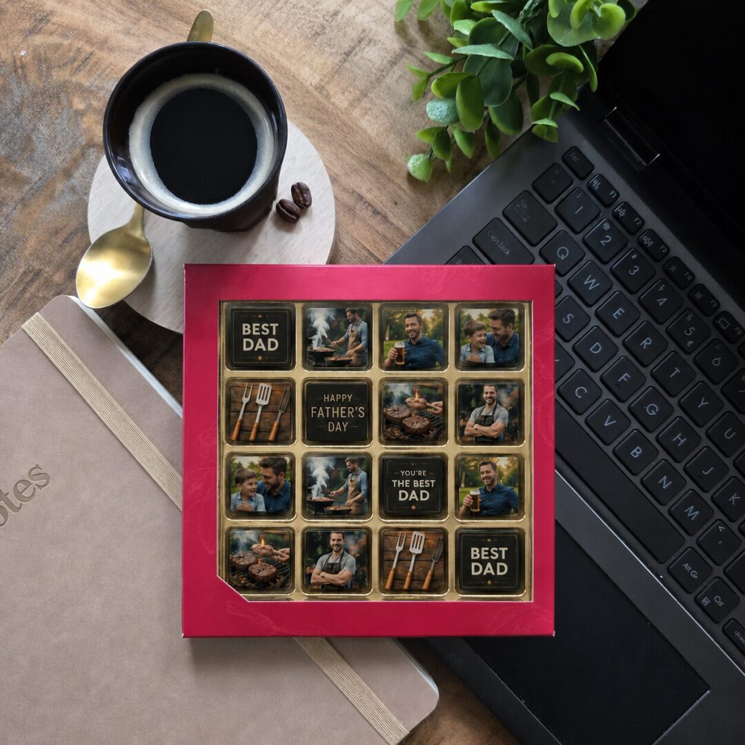 16 chocoladeblokjes in luxe geschenkdoos volledig te personaliseren met eigen logo
