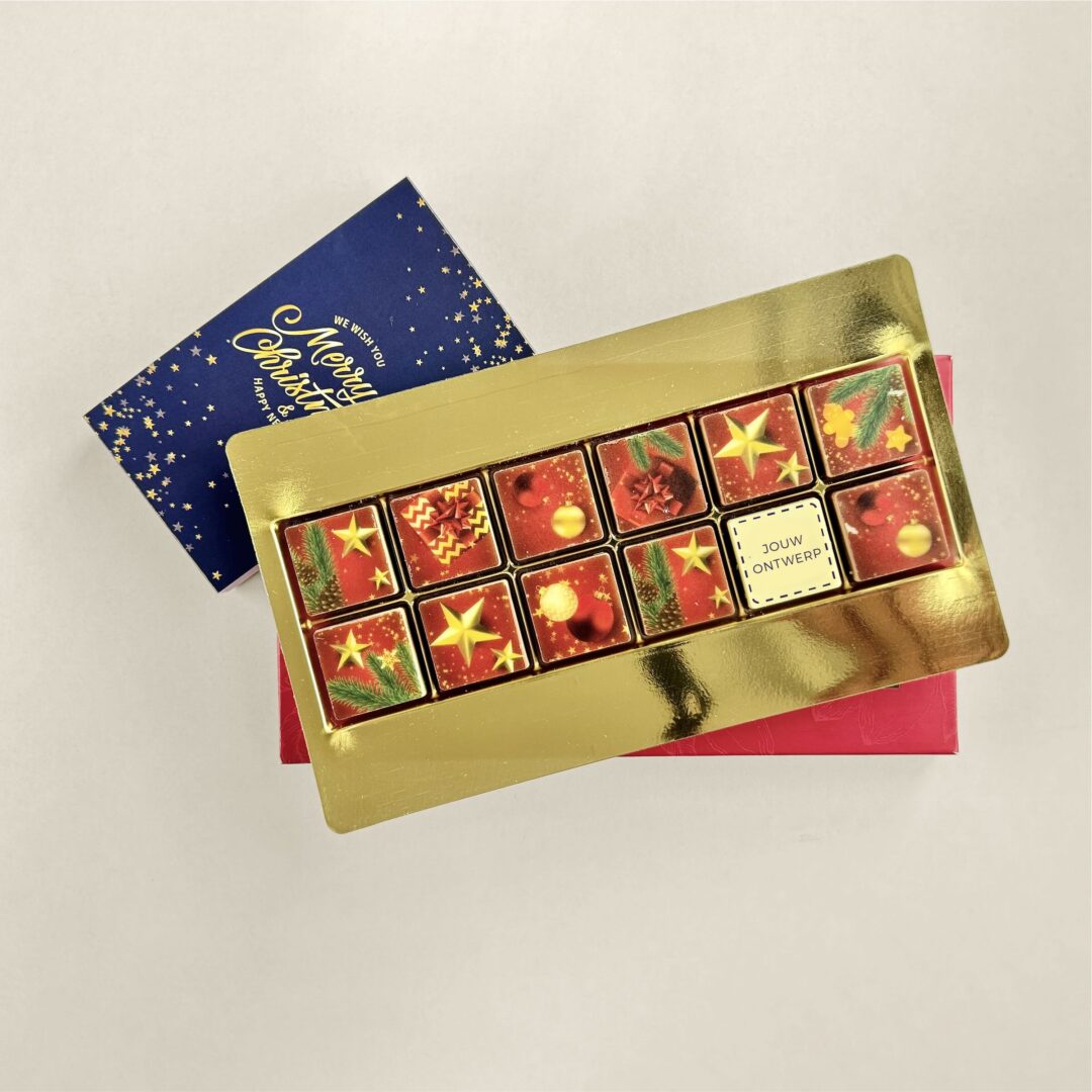 Chocoladeblokjes 12 kerst logo