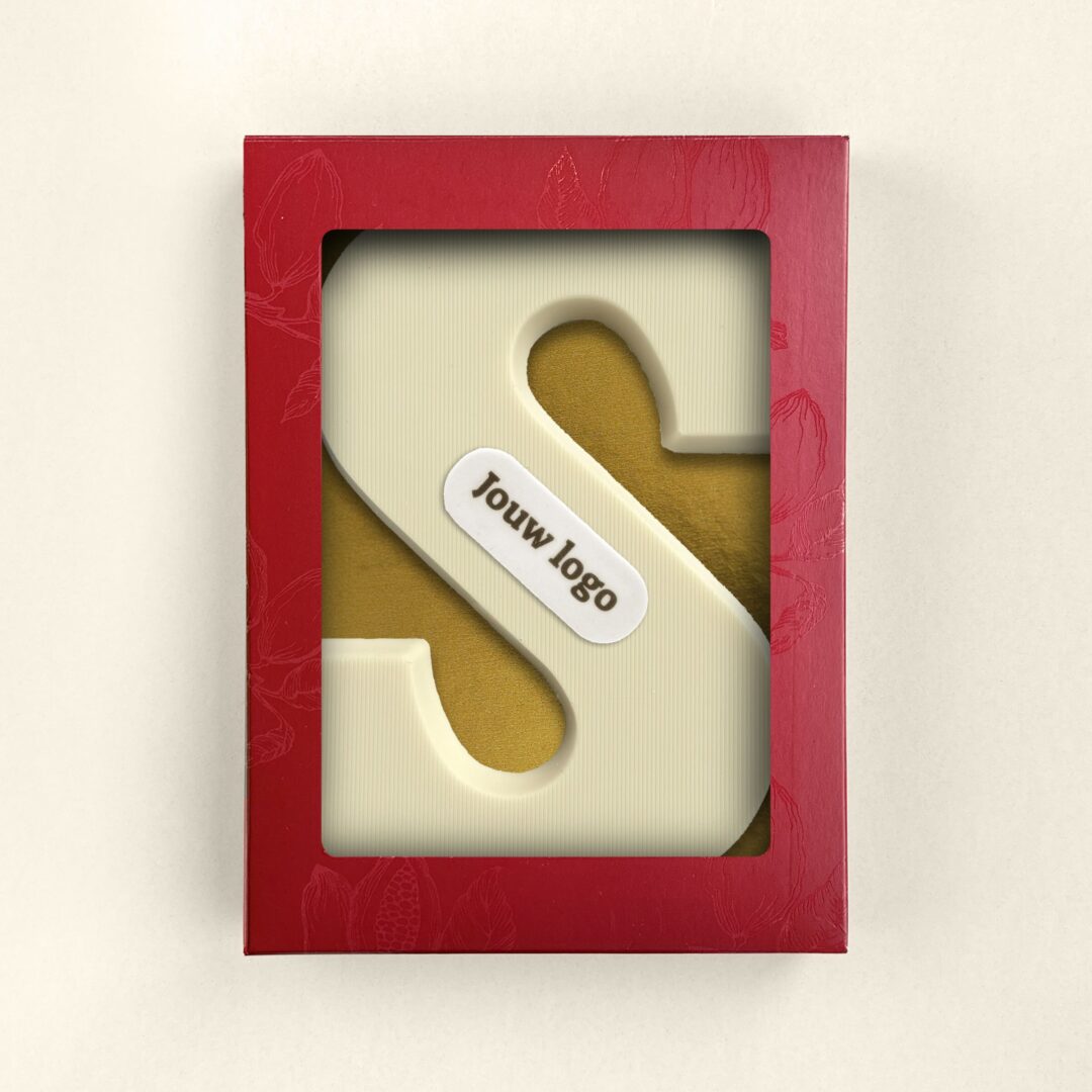 Chocolade logoletter S wit met jouw eigen logo
