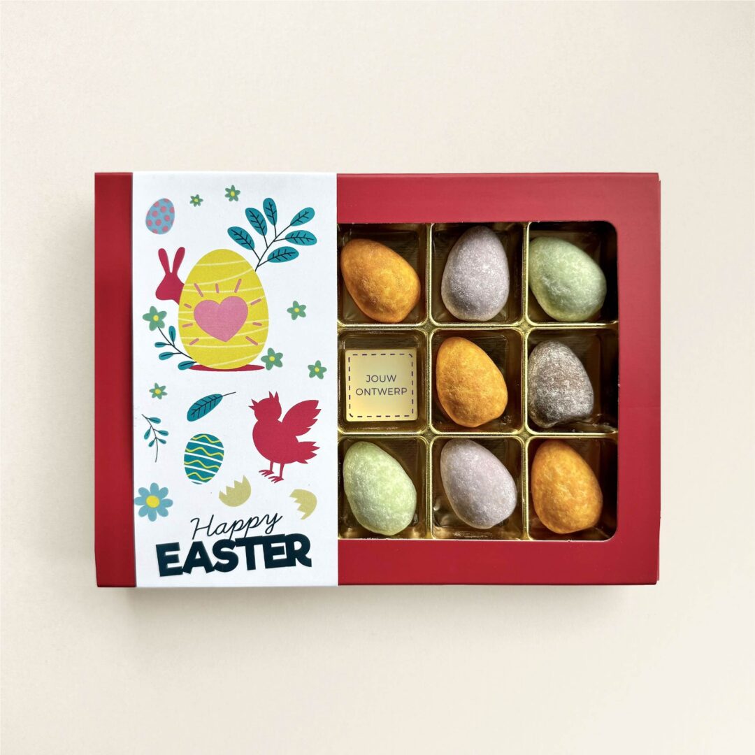 Gevulde paaseitjes met eigen logo in geschenkdoos