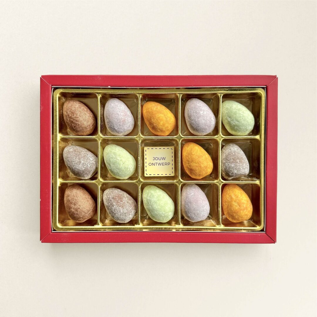 Gevulde paaseitjes met eigen logo in geschenkdoos