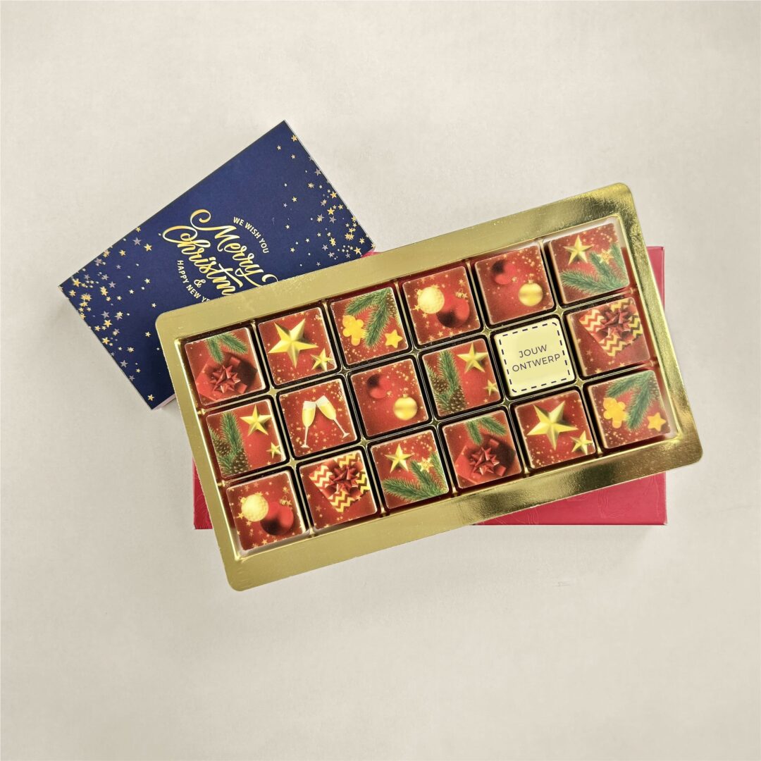 Chocolade logoblokjes in een luxe geschenkdoos 18 Kerst
