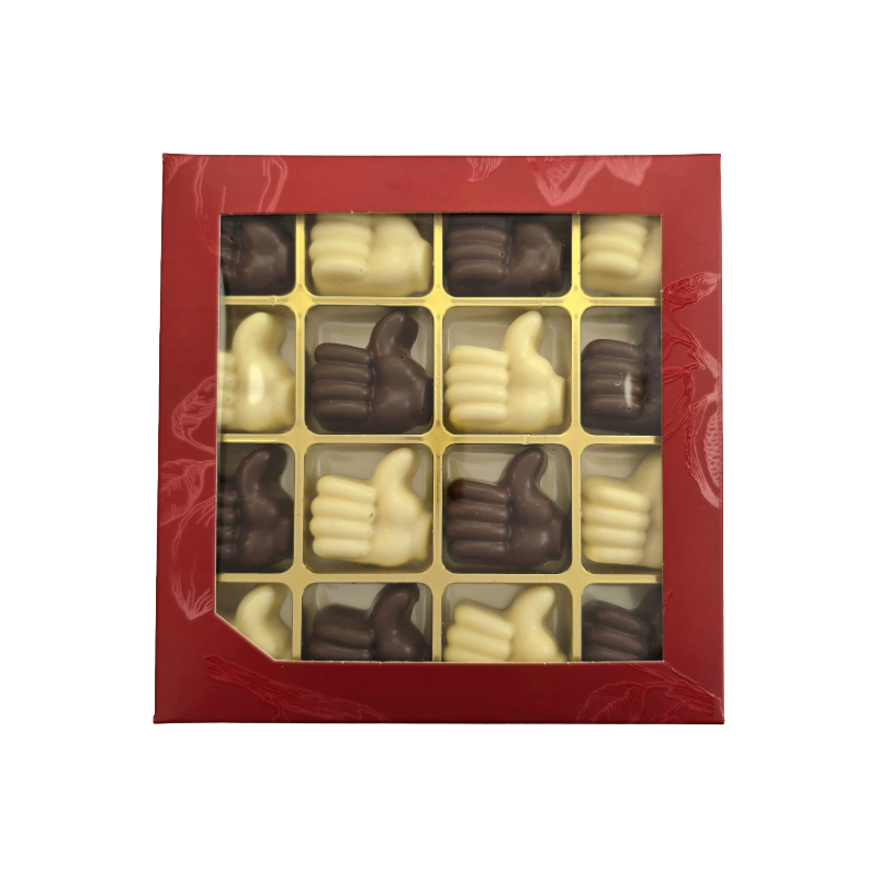 Chocolade Thumbs up 9 | melk/wit | geschenkdoos | 72g