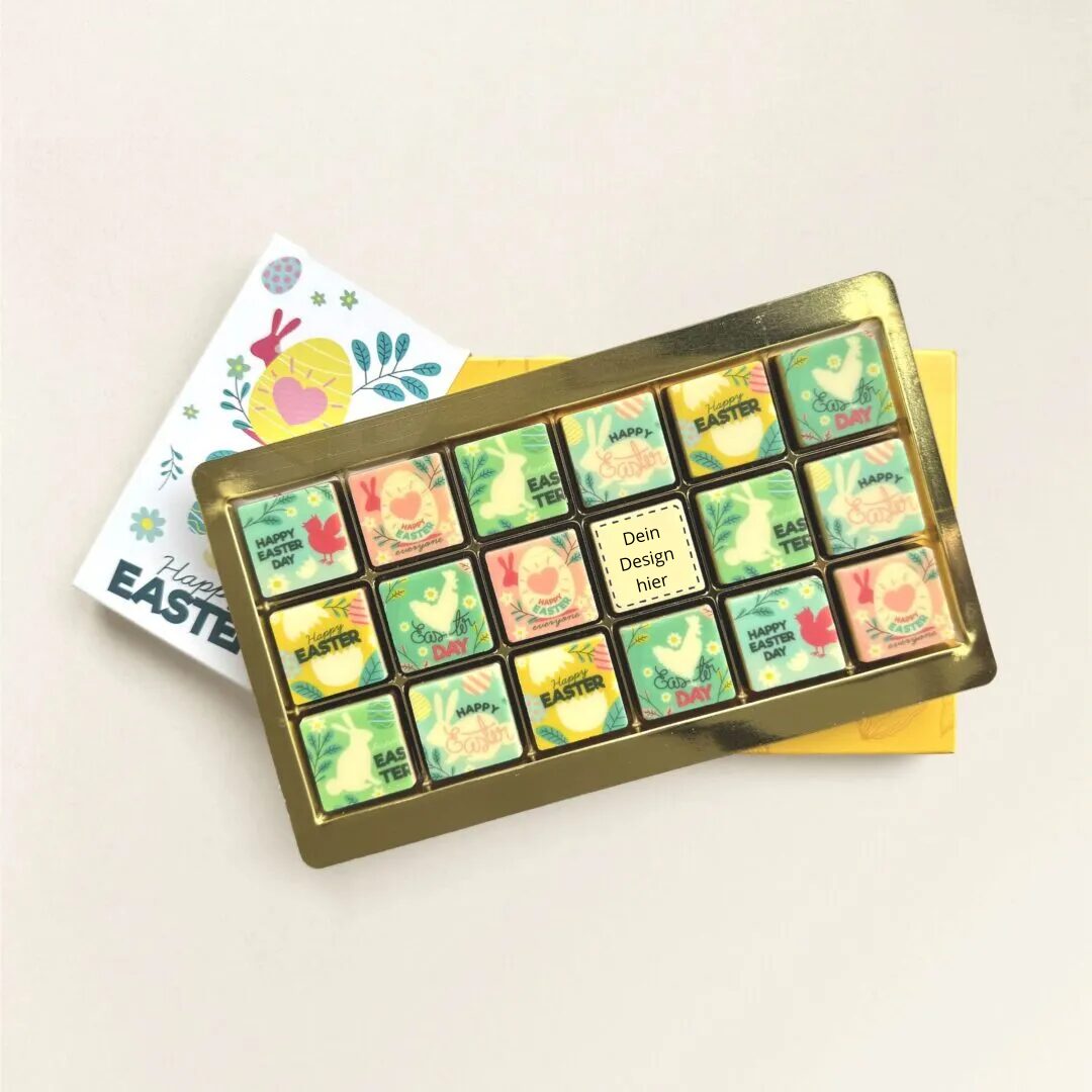 Schokoladenwürfel 18 Ostern mit eigenem Logo
