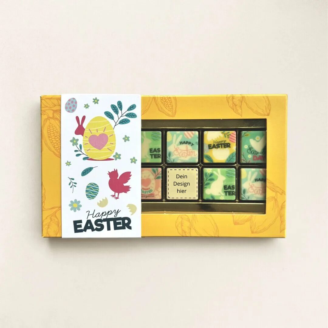 Schokoladenwürfel Ostern mit eigenem Logo in einer Geschenkbox