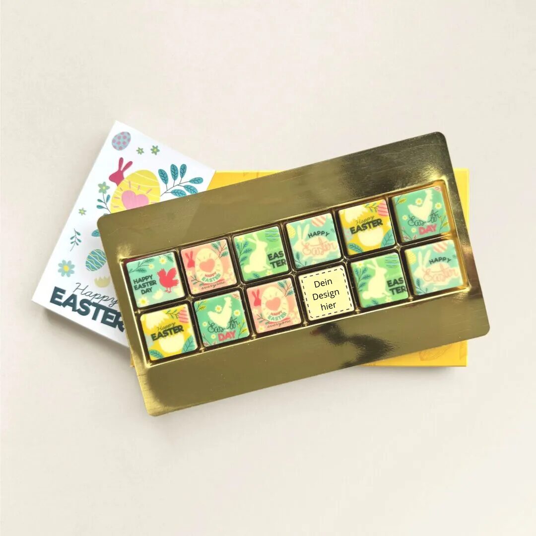 Schokoladenwürfel Ostern mit eigenem Logo in einer Geschenkbox