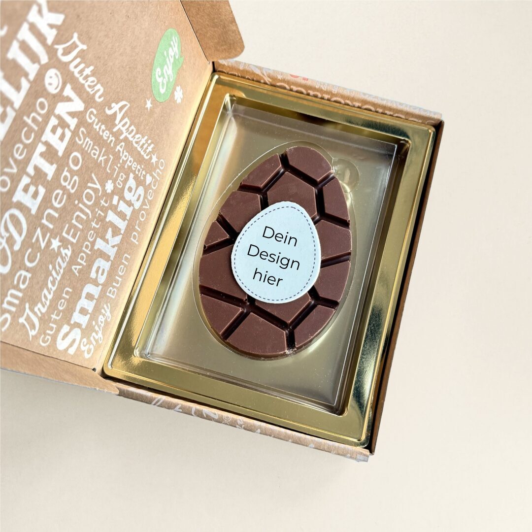 Schokoladen-Osterei Milchschokolade mit eigenem Design im Versandkarton