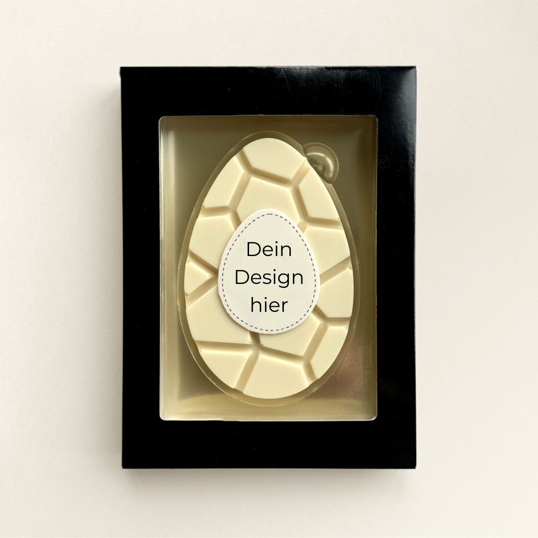 Schokoladen-Osterei, weiß mit Logo