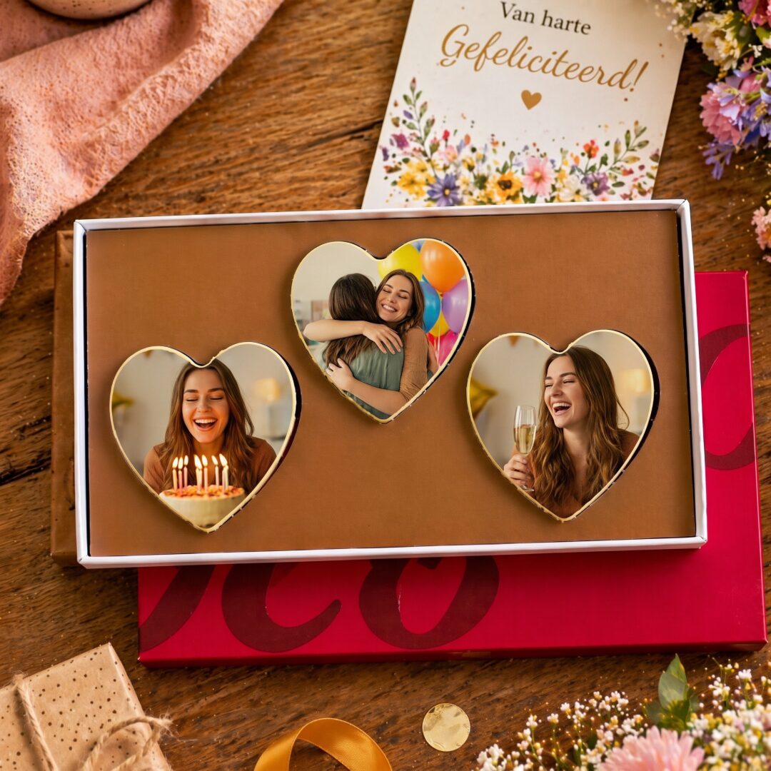 Chocolade Harten Bedrukken - Moederdag, Liefde, Geboorte, Huwelijk geschenk - Tasty Present - Gepersonaliseerde chocoladce