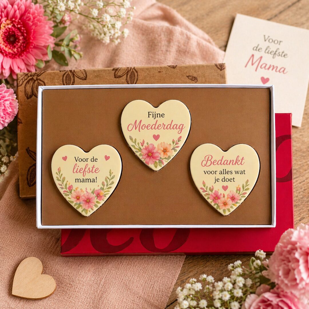 Chocolade Harten Bedrukken - Moederdag, Liefde, Geboorte, Huwelijk geschenk - Tasty Present - Gepersonaliseerde chocoladce