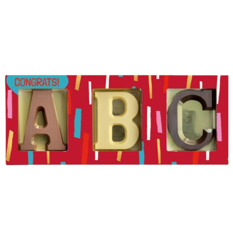 Chocolde letter sleeves. Maak jouw boodschap met chocolade letters, cijfers en symbolen. In diverse uitvoeringen. tasty Present