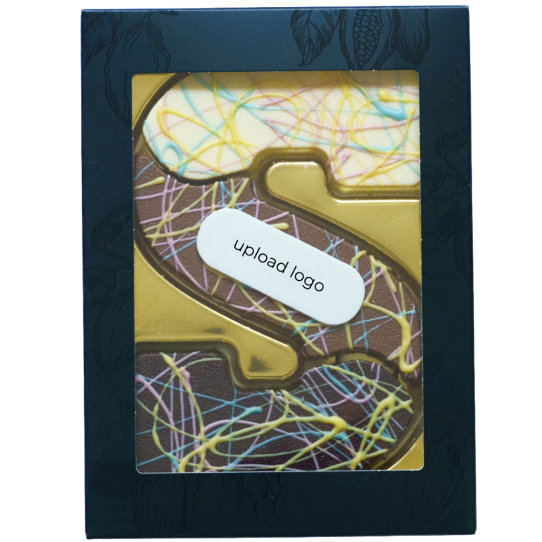 LUXE CHOCOLADE logo LETTERS MET HEERLEIJKE SMAKEN, TOPPINGS EN VULLINGEN. Tasty Present chocolade