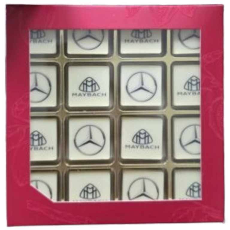 Chocolade logoblokjes in geschenkdozen. Branding Bitez Tasty Present